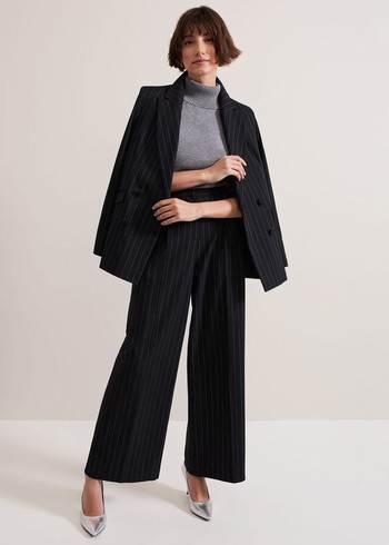 Phase Eight Pia Pinstripe Wide Legs Trousers Navy USA | 5021764-HE